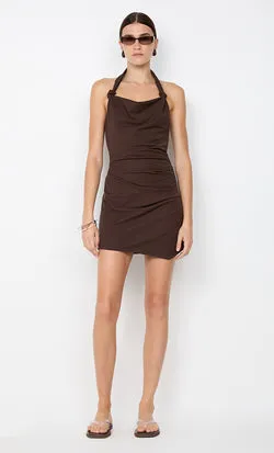 ANNETTA HALTER MINI DRESS - DARK CHOCOLATE