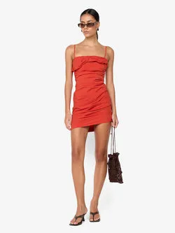 ALLIRA ASYM MINI DRESS - BURNT ORANGE