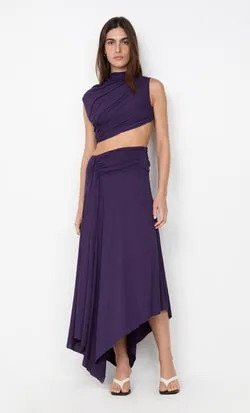 LEILAH DRAPE MIDI DRESS - DEEP VIOLET