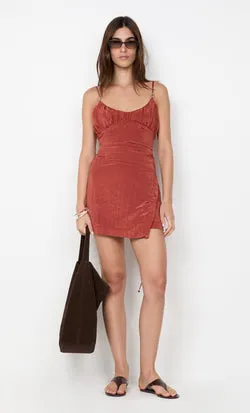 ODESSA SCOOP MINI DRESS - RUST