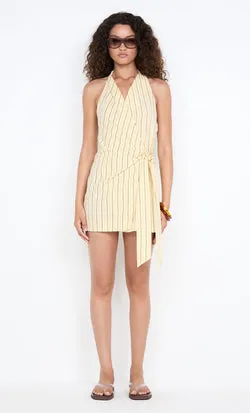 KIANA WRAP MINI DRESS - BUTTER/CHOC STRIPE