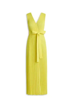PLEATED RIB WRAP DRESS