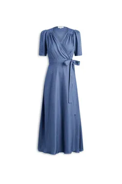 SILK JACQUARD GATHER SLEEVE DRESS