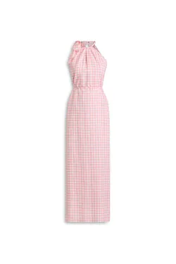 GINGHAM TIE NECK DRESS