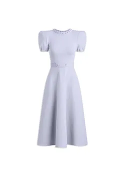 CREPE KNIT GATHER SLEEVE DRESS