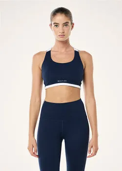 HIGHGATE SPORTS BRA IN DARK NAVY & OPTIC WHITE
