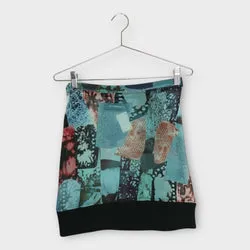 Blue & Black Printed Mesh Knit Trim Skirt