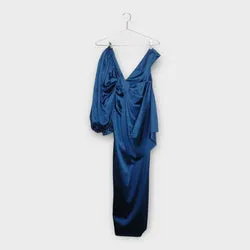 Blue One Shoulder Puff Sleeve Maxi Dress