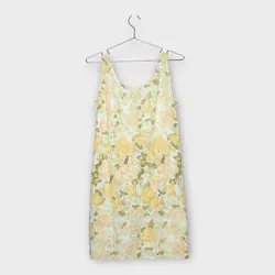 Yellow White & Green Floral Half Button Mini Dress