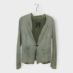 Grey Leather Raw Stitch Jacket