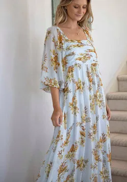Illustration Floral Sleeve Maxi Dress