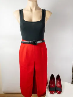 Vintage Red Wool A-Line Midi Skirt Size 8