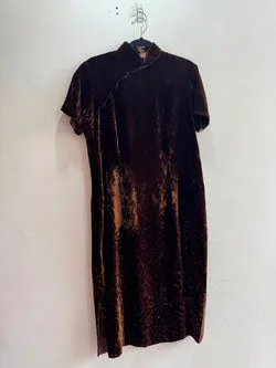 Vintage Brown velvet Mandarin Dress size L