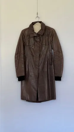 Light Brown Leather Jacket with Ribbed Wool Trims