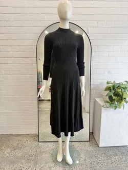 Morrison Black Ribbed Knit Dress - Size 1 (8)