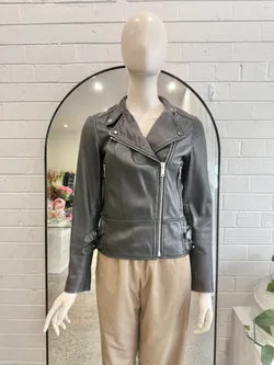Reiss Black Leather Jacket - Size 8