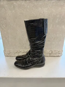 Vintage Prada Patent Leather Croc Embossed Boots - Size 40