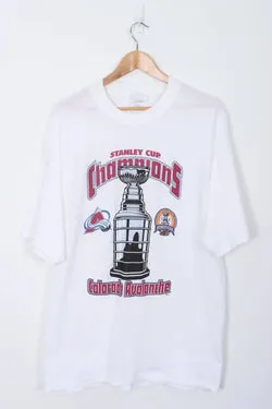 Vintage Stanley Cup Champions 2001 Colorado Avalanche NHL Hockey White T-Shirt (XL-XXL)