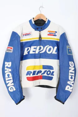 Vintage REPSOL Racing Blue Leather Moto Jacket (L-XL)