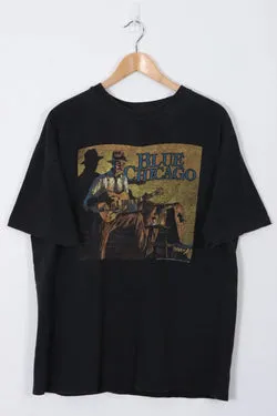 Vintage Blue Chicago Jazz 1994 Graphic Print Painting USA Made Tee (L-XL)