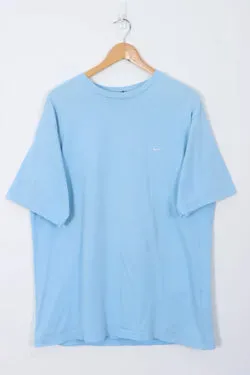 Vintage NIKE One Point Swoosh Embroidered Logo Blue T-Shirt (L)