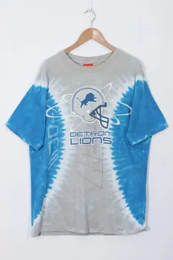 Vintage NFL Detroit Lions Tie Dye Football Helmet Design Graphic Tee (L)