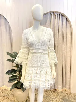 Zimmermann Lovelorn Flutter Sleeve Mini Dress in Ivory - Size 2 (10/12)