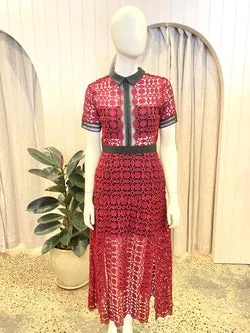 Self Portrait 'Olivia' Crochet Scallop Edge Midi Dress - Size 10