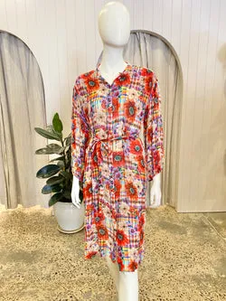 Megan Park Gingham Floral Midi Dress - Size L (12-14)