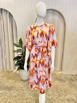 Husk Watercolour Midi Dress - Size 8