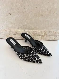 Steve Madden Black and Silver Rhinestone Kitten Heels - Size 7