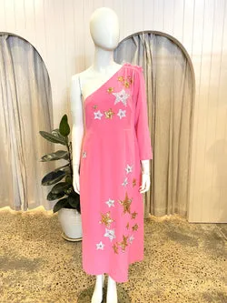 Rixo Pink Star Embroidered Dress - Size 12