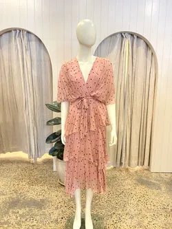 La Strada Pink Silk Blend Polka Dot Midi Dress - Size S