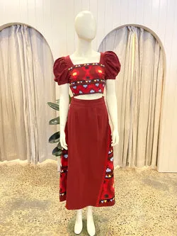 IQ Collection Burgundy Clavel Granates Skirt and Top Set - Size S