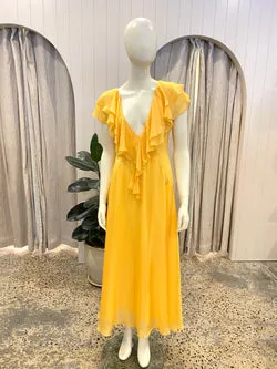 Leo Lin Orange Sunrise Ruffled Silk Chiffon Midi Dress - Size 8