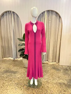 ACLER 'Flint' Ribbed Knit Midi Dress in Flamingo Mix - Size 12