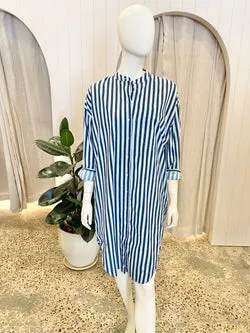 Oroton Stripe Shirtdress in Blue - Size 8