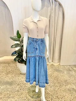 Shona Joy Blue Emily Fit and Flare Midi Skirt - Size 10