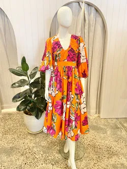 Aje Orange Marlene Floral Midi Dress BNWT - Size 8