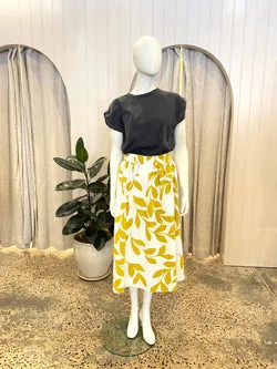 Second Female Floral Midi Skirt in Chartreuse - Size Small (8-10)