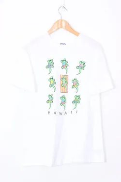 Vintage HAWAII Fluro Gecko Lizards 3D Puff Print Destination Tee (M)