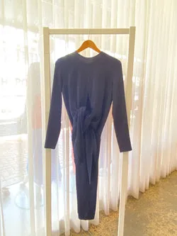 Scanlan Theodore Navy Textured Midi Wrap Dress - Size 8