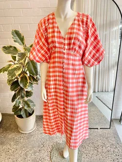 Country Road Red and White Check Midi Dress - Size 10