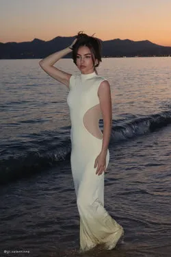 Massie Slinky And Mesh Maxi Dress - Lemon