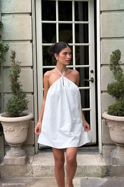 Sonja Keyhole Halter Cotton Mini Dress - White
