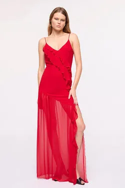 Isabel Frill Maxi Dress - Cherry Red
