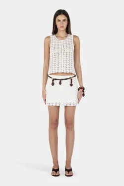 Gracie Crochet Mini Skirt Cream Crochet