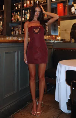 I Love You Embellished Strapless Mini Dress Wine