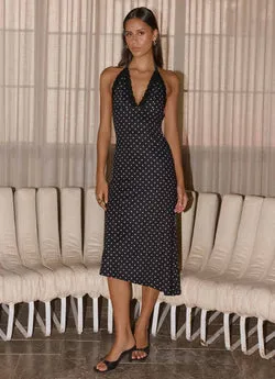 Illuminate Halter Midi Dress - Black Polkadot