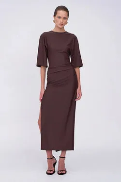 Ivy Cape Sleeve Midi Dress - Chocolate
